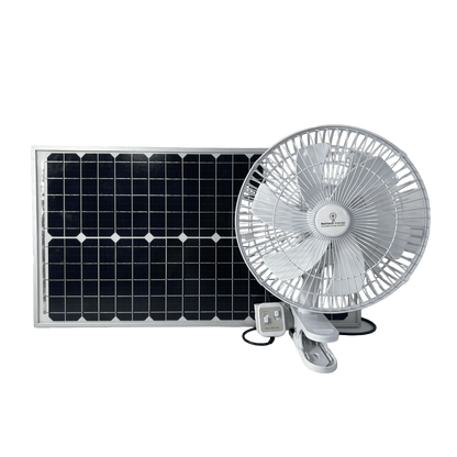 Solar Fan: 10 inch/26cm, 2 speed, oscillating with 30W solar panel - Melitech Energy